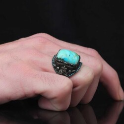 925 Sterling Silver Men's Ring With Turquoise Stone - 3
