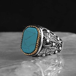 925 Sterling Silver Men's Ring With Turquoise Stone - Luxury Jewelry