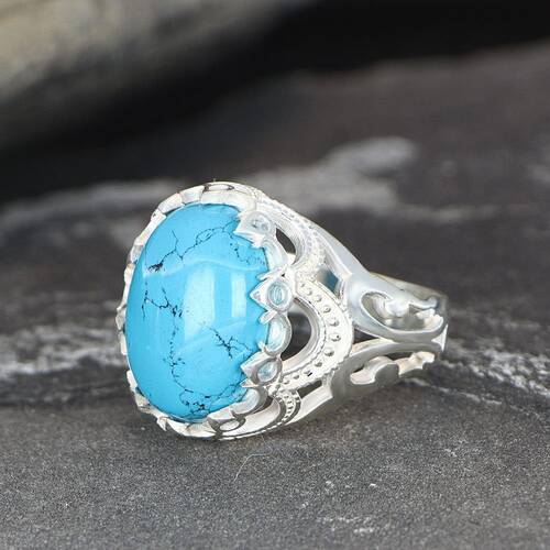 925 Sterling Silver Men's Ring With Turquoise Stone - 1