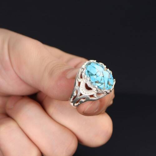 925 Sterling Silver Men's Ring With Turquoise Stone - 1