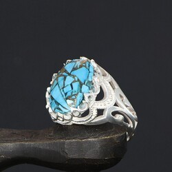 925 Sterling Silver Men's Ring With Turquoise Stone - 3