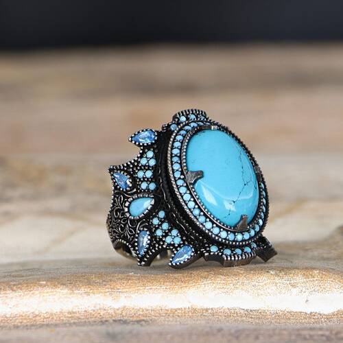 925 Sterling Silver Men's Ring With Turquoise Stone - 2