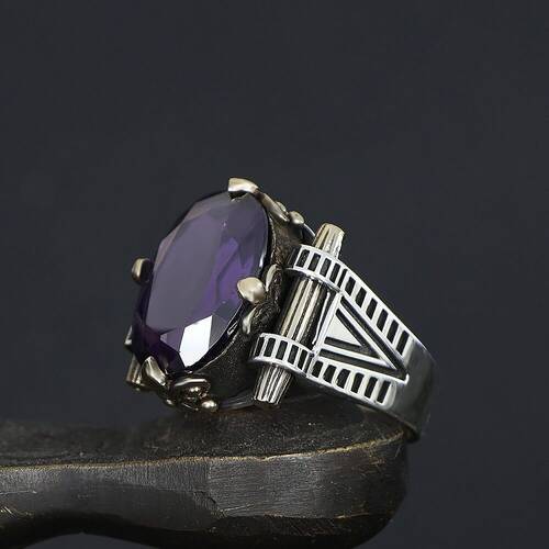925 Sterling Silver Men's Ring With Zircon Stone - 2