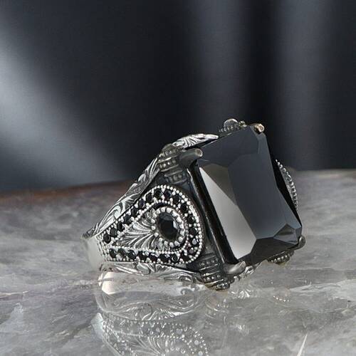 925 Sterling Silver Men's Ring With Zircon Stone - 3