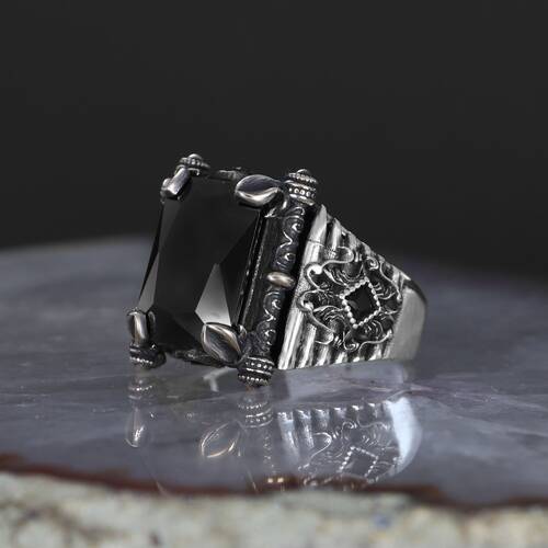 925 Sterling Silver Men's Ring With Zircon Stone - 2