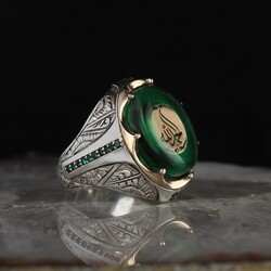 925 Sterling Silver Ring With Amber Stone And Alhamdulillah Written - Luxury Jewelry