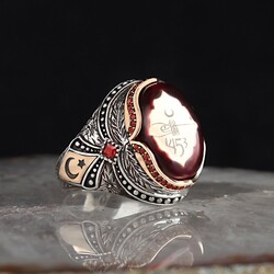 925 Sterling Silver Ring With Amber Stone And Ottoman Tughra - Luxury Jewelry