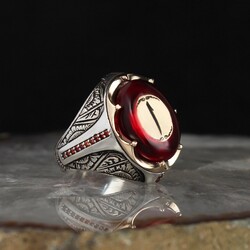 925 Sterling Silver Ring With Elif Letter And Amber Stone - Luxury Jewelry