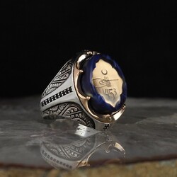 925 Sterling Silver Ring With Ottoman Tughra And Amber Stone - Luxury Jewelry