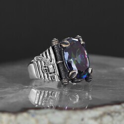 Armed Model 925 Sterling Silver Men's Ring With Mystic Topaz Stone - 4