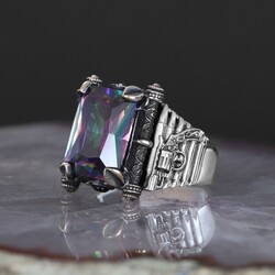 Armed Model 925 Sterling Silver Men's Ring With Mystic Topaz Stone - 2