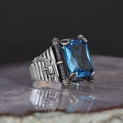 Armed Model Blue Topaz Stone 925 Sterling Silver Men's Ring - Luxury Jewelry