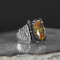 Armed Model Citrine Stone 925 Sterling Silver Men's Ring - Luxury Jewelry