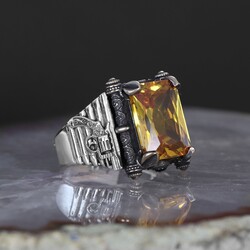 Armed Model Citrine Stone 925 Sterling Silver Men's Ring - Luxury Jewelry
