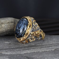 Armed Model Rhodium Plated Petersite Stone 925 Sterling Silver Men's Ring - Luxury Jewelry