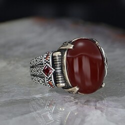 Chain Series 925 Carat Agate Stone Men's Silver Ring - Luxury Jewelry