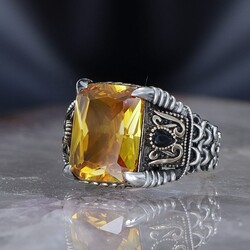 Chain Series 925 Carat Citrine Stone Men's Silver Ring - Elegant Jewelry