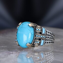 Chain Series 925 Carat Turquoise Stone Men's Silver Ring - Luxury Jewelry