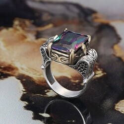 Chain Series 925 Mystic Topaz Stone Silver Ring - Luxury Jewelry
