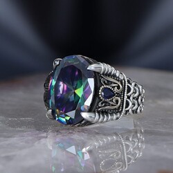 Chain Series 925 Sterling Mystic Topaz Men's Silver Ring - Luxury Jewelry