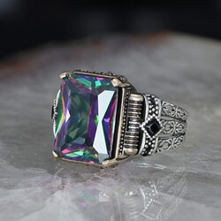 Chain Series 925 Sterling Mystic Topaz Men's Silver Ring - Luxury Jewelry