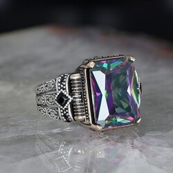 Chain Series 925 Sterling Mystic Topaz Men's Silver Ring - 2