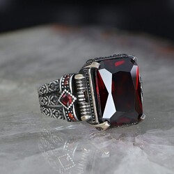 Chain Series 925 Sterling Red Zircon Men's Silver Ring - Luxury Jewelry