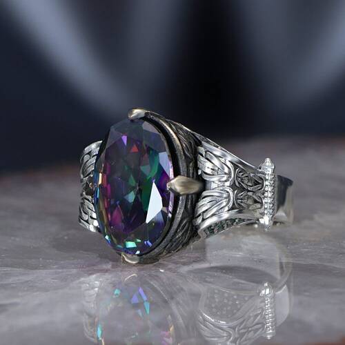 Chain Series 925 Sterling Silver Men's Ring With Mystic Topaz Stone - 3