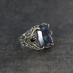 Chain Series 925 Sterling Silver Men's Ring With Mystic Topaz Stone - Luxury Jewelry