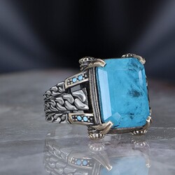 Chain Series 925 Sterling Silver Men's Ring With Paraiba Stone - Luxury Jewelry