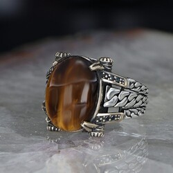 Chain Series 925 Sterling Silver Men's Ring With Tiger's Eye Stone - Luxury Jewelry