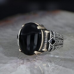 Chain Series 925 Sterling Silver Onyx Stone Men's Ring - Luxury Jewelry