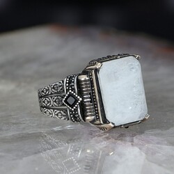 Chain Series 925 Sterling White Paraiba Stone Men's Silver Ring - Luxury Jewelry