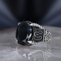 Chain Series 925 Sterling Zircon Stone Men's Silver Ring - Luxury Jewelry