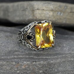 Chain Series Citrine Stone 925 Sterling Silver Men's Ring - Luxury Jewelry