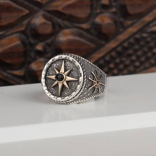 Compass Model Silver Men's Ring - 1