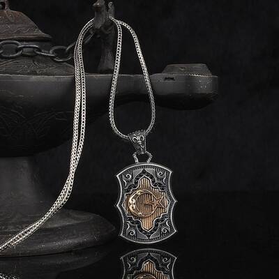 Crescent And Star Model 925 Sterling Silver Men's Necklace - 1