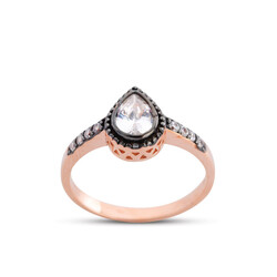 Diamond Mounted Drop Rose Silver Ring - Luxury Jewelry