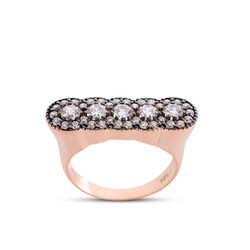 Diamond Mounted Rose Silver Five Stone Ring - Elegant Jewelry