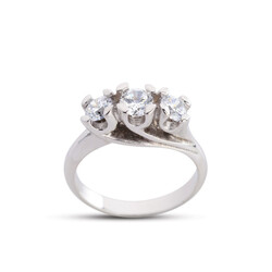 Diamond Mounted Tria Rose White Silver Ring - Luxury Jewelry