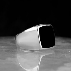 Enameled Plain Model 925 Sterling Silver Men's Ring - Luxury Jewelry