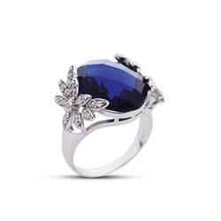 Flower Garden Blue Stone White Ring - Elegant Jewelry