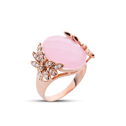 Flower Garden Pink Quartz Stone Rose Ring - Luxury Jewelry