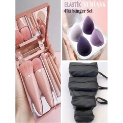 Halvey Professional Portable Mirrored Makeup Brush Set 5-Piece + 4-Piece Boxed Sponge + 4-Piece Make-Up Bag - Vip Beauty