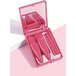 مجموعة فرش مكياج احترافية محمولة ذات مرآة من هالفي مكونة من 5 قطع باللون الأحمر - جمال كبار الشخصيات