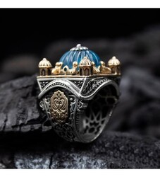 Islamic Master Design Kubbetü's-Sahre Glaze Silver Men's Ring - Luxury Jewelry