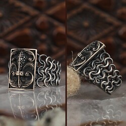 Knitted Pattern Aged Silver Men's Ring - Luxury Jewelry