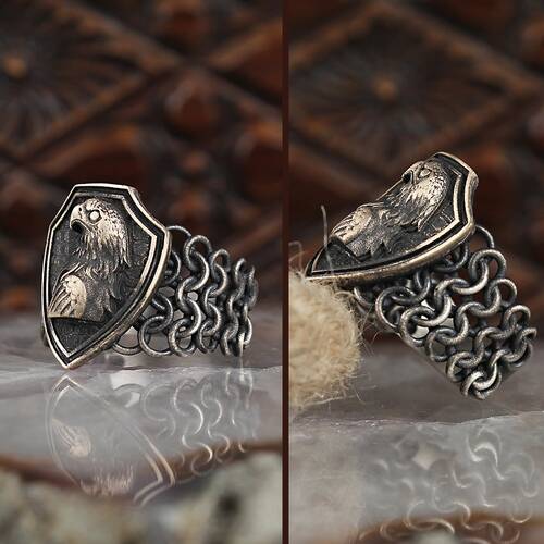 Knitted Pattern Aged Silver Men's Ring - 1