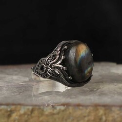 خاتم رجالي من الفضة الإسترليني عيار 925 بحجر اللابرادوريت - المجوهرات الفاخرة