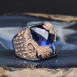 Leaf Patterned Zircon Stone Rhodium Plated Silver Ring - Luxury Jewelry